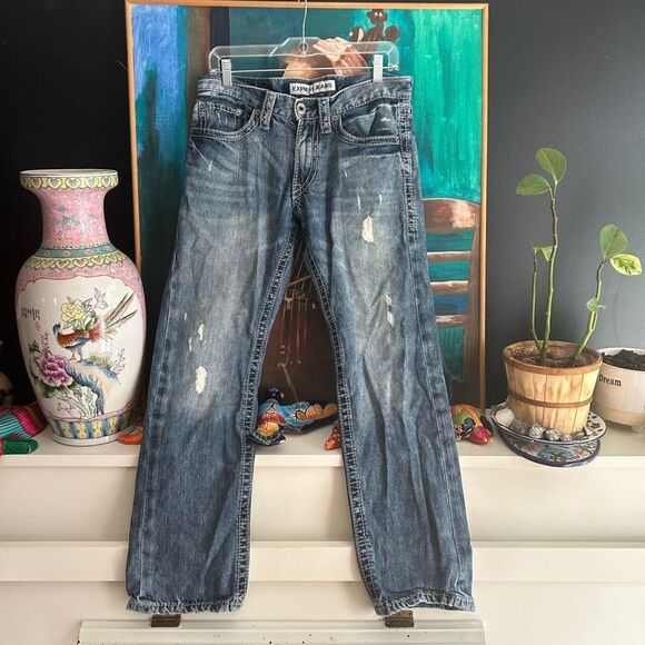 Y2K Express Men's Relaxed Jeans - Distressed Blue 30 x 30 - Picture 3 of 16